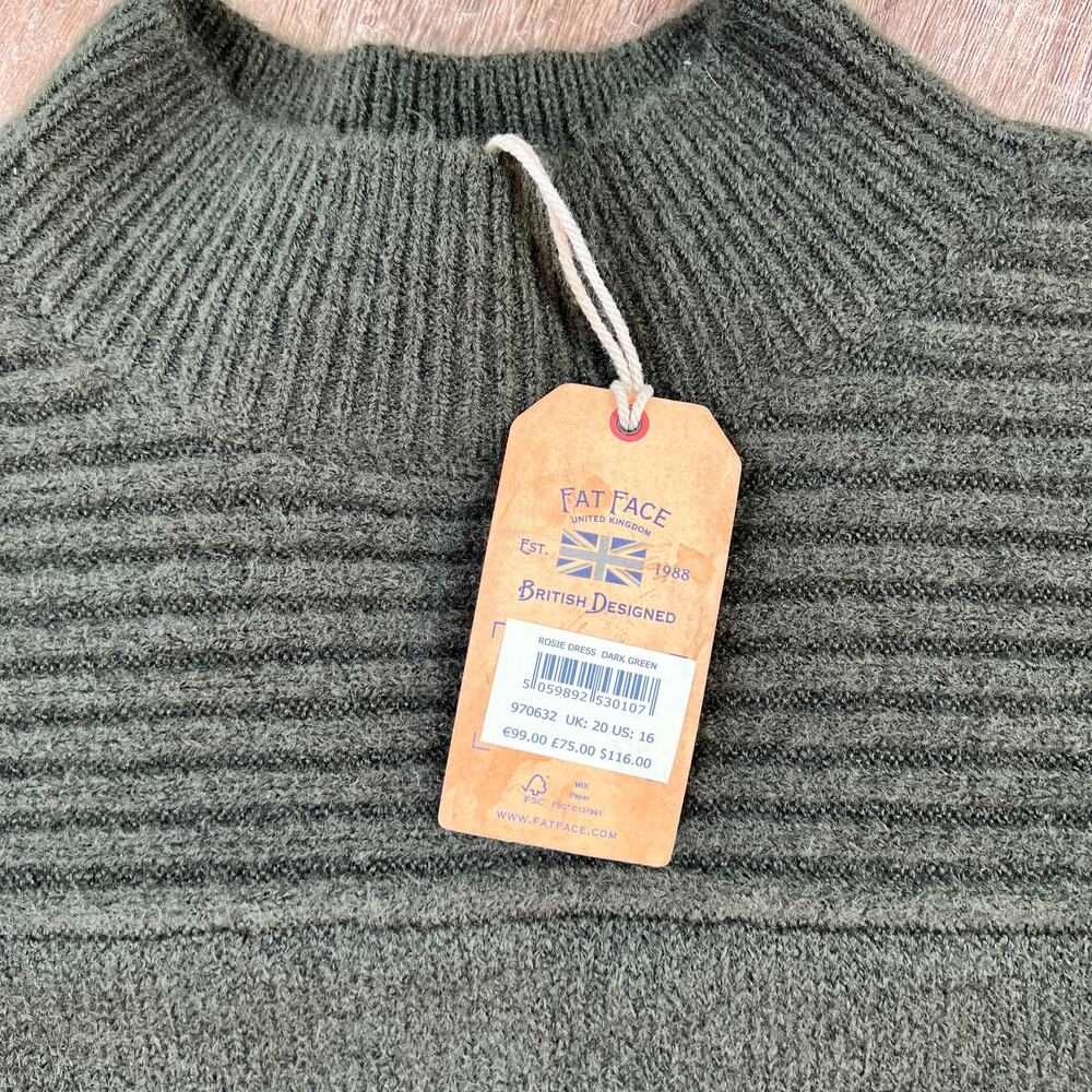 NWT Fat face Rosie sweater Dress Dark Green Color turtle mock neck - Picture 3 of 6